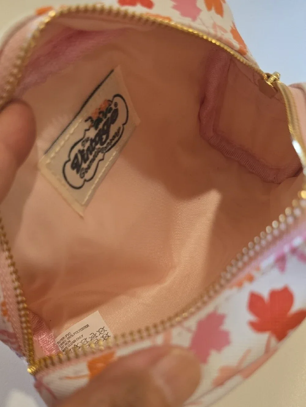 Leaf-Print Cosmetic Pouch — Pink & Orange
